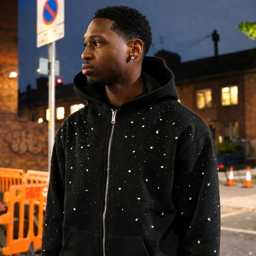Synth Rhinestone Zip Up